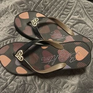 Brighton Black and Brown Sandals with Heart Design. NWOT